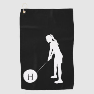Black and White silhouette girl golfer ladies Golf Golf Towel