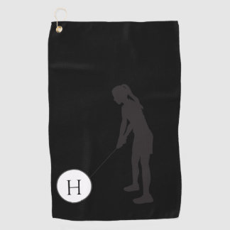 Black and White silhouette girl golfer ladies Golf Towel
