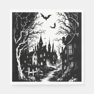 Black and White Silhouette-Haunted Town Napkin