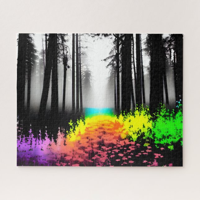 Black and White Silhouette Trees with Colour Splas Jigsaw Puzzle (Horizontal)
