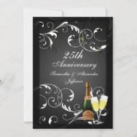 Black and White Silver Champagne Anniversary