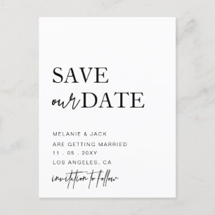 Black and White Simple Calligraphy Save The Date  Announcement Postcard