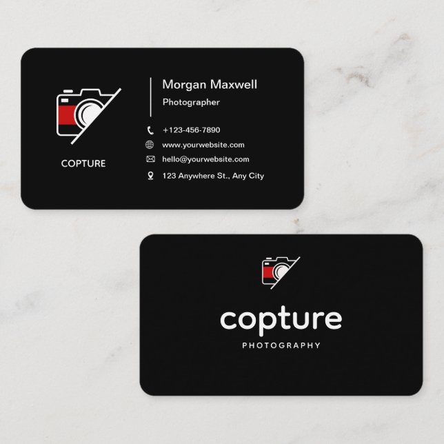 Black and White Simple Clean Photography  Business Card (Front/Back)