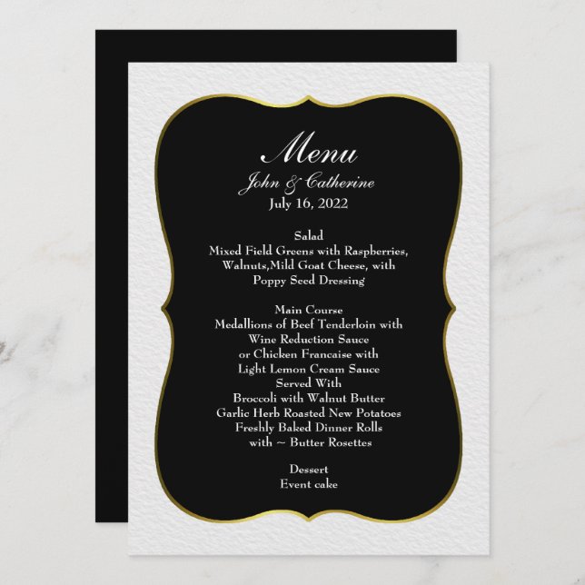 Black and White Simple Elegance Wedding Menu (Front/Back)