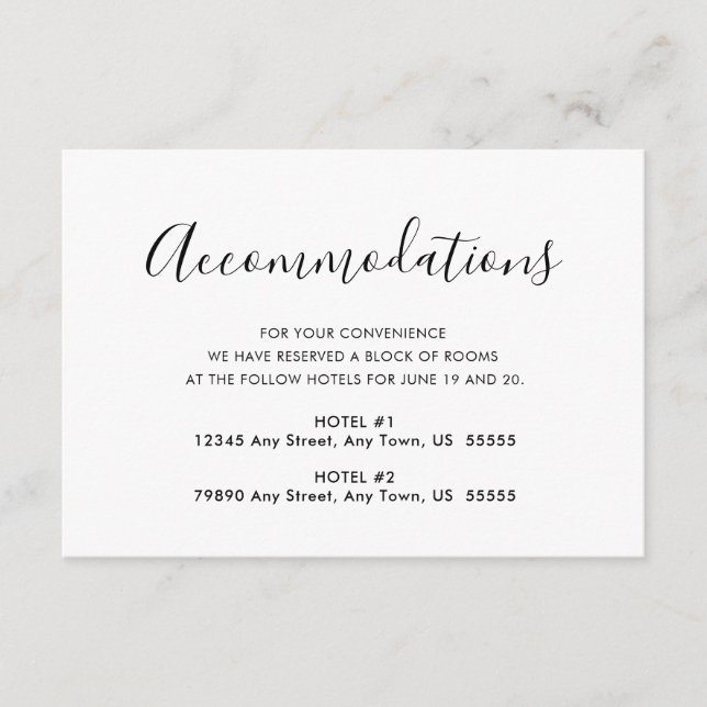 Black and White Simple Elegant Accommodations Enclosure Card (Front)