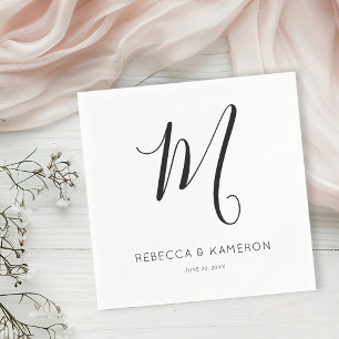 Black and White Simple Elegant   Monogram Wedding Napkin