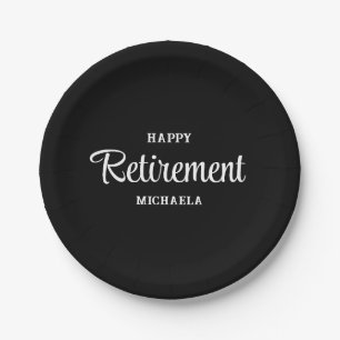 Black and White Simple Elegant Retirement Party Paper Plate