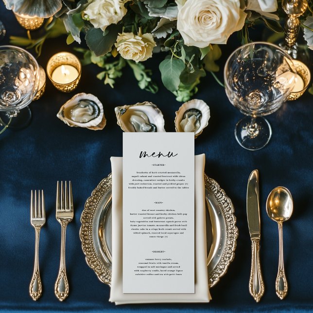 black and white simple elegant script wedding  men menu (Creator Uploaded)