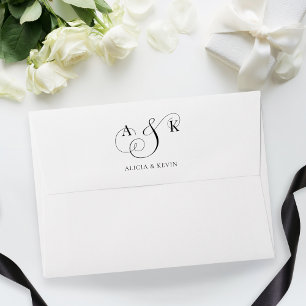 Black and white simple elegant wedding envelope