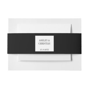 Black and white simple elegant wedding  invitation belly band