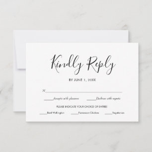 Black and White Simple Elegant Wedding RSVP Meals Card