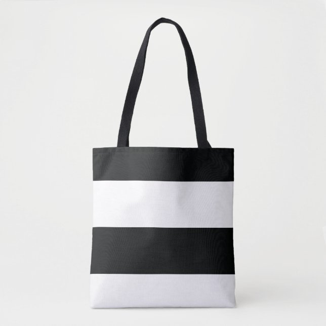 Black and White Simple Extra Wide Stripes Tote Bag (Front)