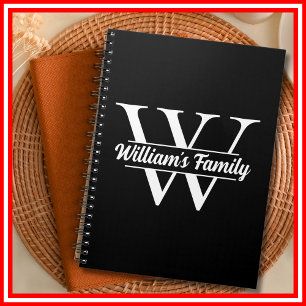 Black and White Simple Family Name Monogram Notebook