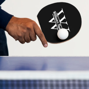 Black and White Simple Family Name Monogram Ping Pong Paddle