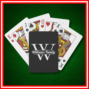 Black and White   Simple Family Name Monogram  Playing Cards