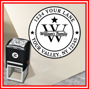 Black and White   Simple Family Name Monogram Self-inking Stamp
