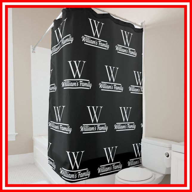 Black and White | Simple Family Name Monogram  Shower Curtain (Creator Uploaded)