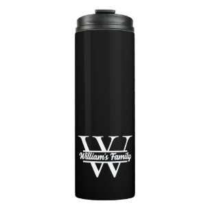 Black and White Simple Family Name Monogram Thermal Tumbler
