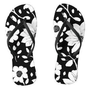 Black and White Simple Flower Seamless Pattern Jandals