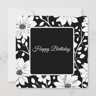 Black and White Simple Flowers Holiday Card
