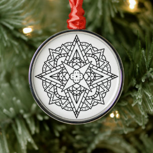 Black and White Simple Mandala  Metal Tree Decoration