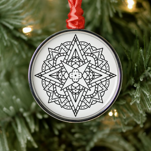 Black and White Simple Mandala  Metal Tree Decoration (Tree)