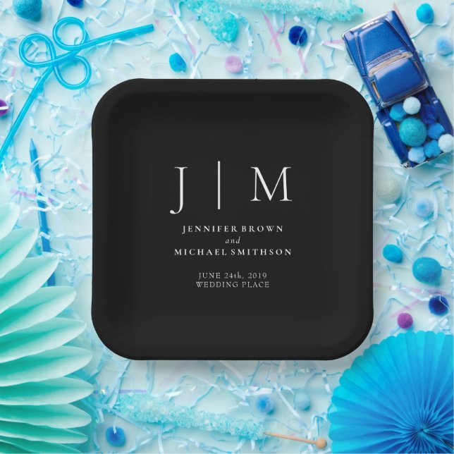 Black and White Simple Minimal Formal Modernist Paper Plate (Party)