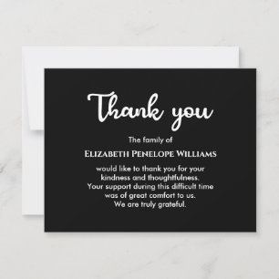 Black And White Simple Minimalist Funeral Memorial Thank You Card