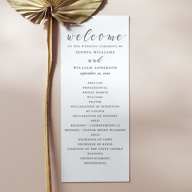 Black and white simple minimalist script wedding programme (Creator Uploaded)