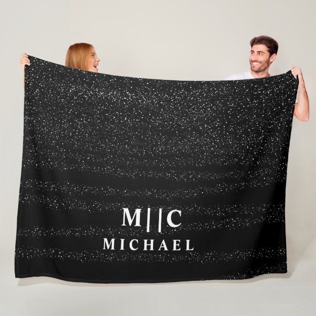 black and white simple modern abstract monogram fleece blanket (In Situ)