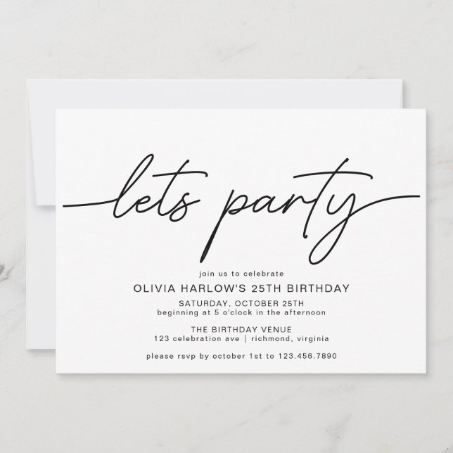 Black and White | Simple Modern Any Age Birthday Invitation (Front)