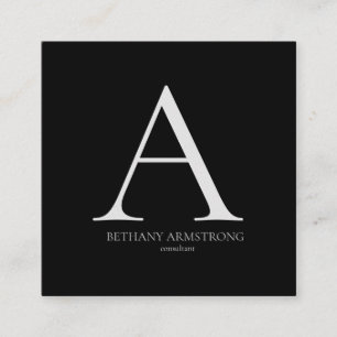 Black and White Simple Modern Monogram Consultant Square Business Card