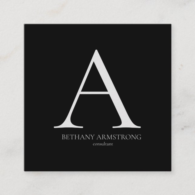Black and White Simple Modern Monogram Consultant Square Business Card (Front)