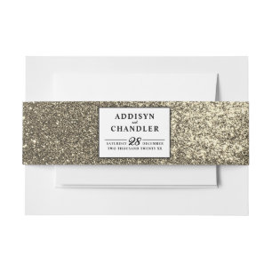 Black and White Simple Modern Wedding Gold Glitter Invitation Belly Band