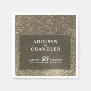 Black and White Simple Modern Wedding Gold Glitter Napkin