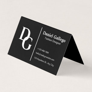 Black And White Simple Monogram Personal Folded Business Card