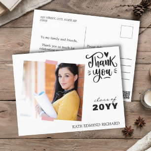 Black and White Simple Photo Graduation Thank You  Postcard