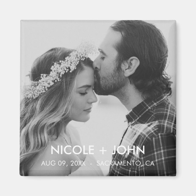 Black and White Simple Save the Date Magnet (Front)