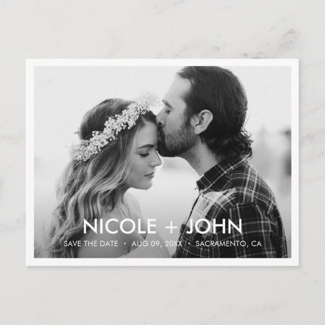 Black and White Simple Save the Date Postcard 2 (Front)