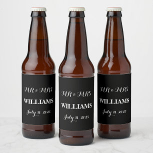 Black and White Simple Script Minimalist Wedding Beer Bottle Label