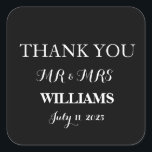 Black and White Simple Script Minimalist Wedding Square Sticker<br><div class="desc">Beautiful,  modern,  minimalist,  Black and white Wedding thank you stickers. Please personalise with your details.</div>