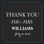 Black and White Simple Script Minimalist Wedding Square Sticker<br><div class="desc">Beautiful,  modern,  minimalist,  Black and white Wedding thank you stickers. Please personalise with your details.</div>