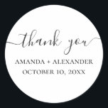 Black and white simple script wedding thank you classic round sticker<br><div class="desc">Black and white simple script wedding thank you sticker. Please contact me if you need additional items.</div>