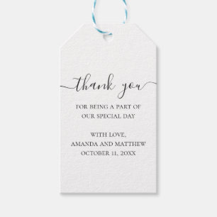 Black and white simple script wedding thank you gift tags