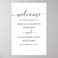 Black and white simple script wedding welcome