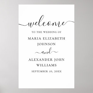 Black and white simple script wedding welcome poster