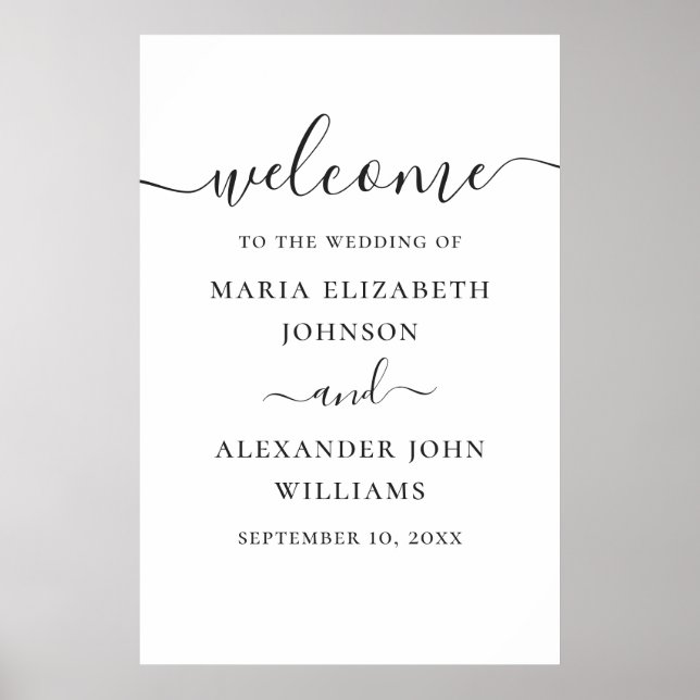 Black and white simple script wedding welcome poster (Front)