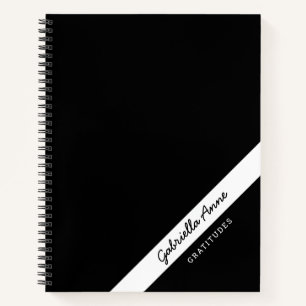 Black and White Simple Stripe Personalised Name Notebook