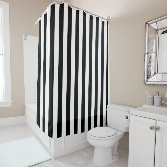 Black and White Simple Striped  Shower Curtain (In Situ)