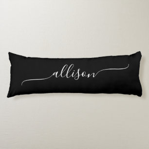 Black and White Simple Swash Signature Name Body Cushion